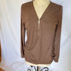 Zip To Collar Shirt Womens Top, Size S